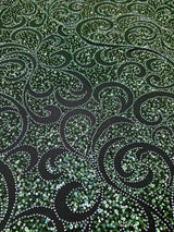 Stretch Sequin Beaded Scroll Lace on Mesh