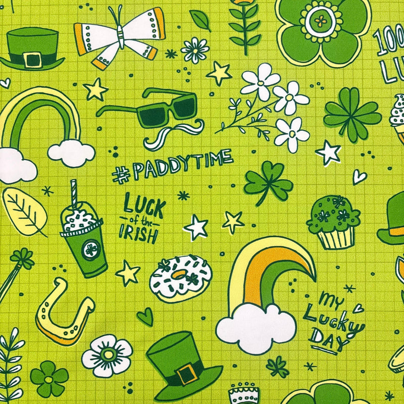 St. Patrick'S Day Polyester Spandex Fabric - Green St. Patrick'S Day Print, 58"/60" Width (1 Yard)