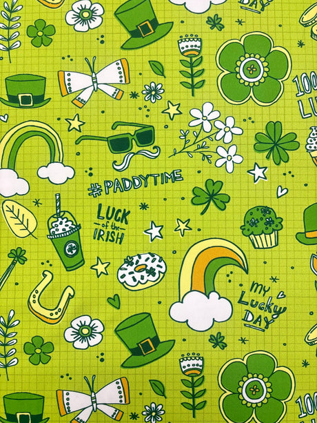 St. Patrick'S Day Polyester Spandex Fabric - Green St. Patrick'S Day Print, 58"/60" Width (1 Yard)