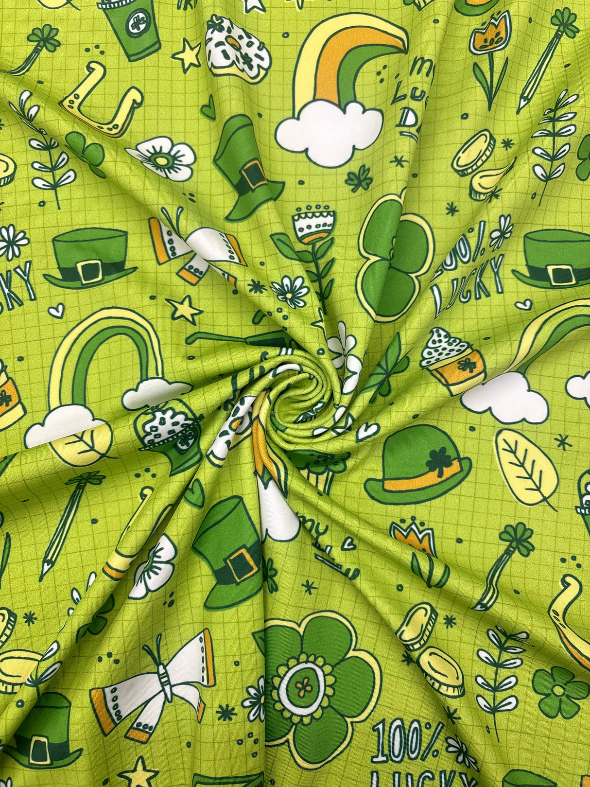 St. Patrick'S Day Polyester Spandex Fabric - Green St. Patrick'S Day Print, 58"/60" Width (1 Yard)