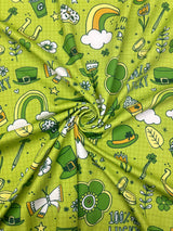 St. Patrick'S Day Polyester Spandex Fabric - Green St. Patrick'S Day Print, 58"/60" Width (1 Yard)