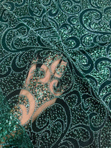Stretch Sequin Beaded Scroll Lace on Mesh