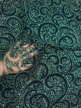 Stretch Sequin Beaded Scroll Lace on Mesh