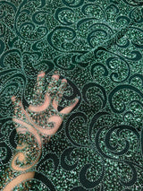 Stretch Sequin Beaded Scroll Lace on Mesh