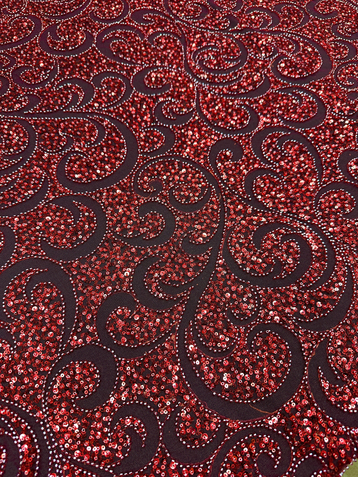 Stretch Sequin Beaded Scroll Lace Mesh