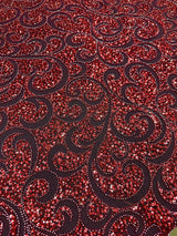 Stretch Sequin Beaded Scroll Lace Mesh
