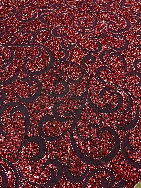 Stretch Sequin Beaded Scroll Lace Mesh