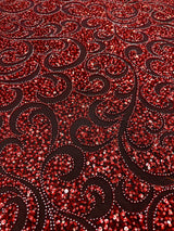 Stretch Sequin Beaded Scroll Lace Mesh