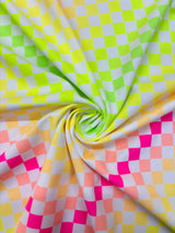 Neon Rainbow Checkered Polyester Spandex Fabric - Neon Rainbow Checkered, 58"/60" Width (1 Yard)