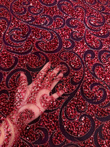 Stretch Sequin Beaded Scroll Lace Mesh