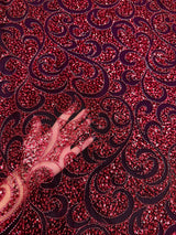 Stretch Sequin Beaded Scroll Lace Mesh