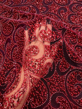 Stretch Sequin Beaded Scroll Lace Mesh