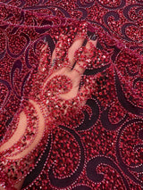 Stretch Sequin Beaded Scroll Lace Mesh