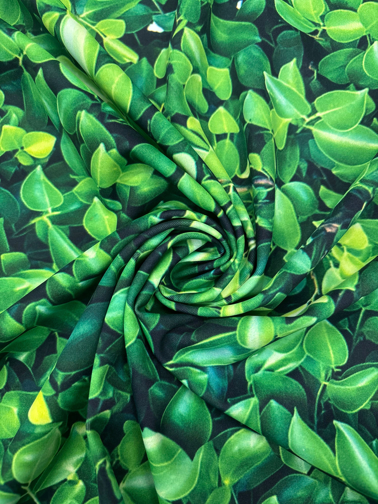 Green Leaves Spandex Fabric - Green Leaves Print, 58"/60" Width (1 Yard)