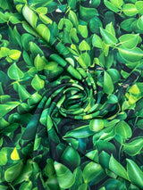 Green Leaves Spandex Fabric - Green Leaves Print, 58"/60" Width (1 Yard)
