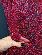 Stretch Sequin Beaded Scroll Lace Mesh