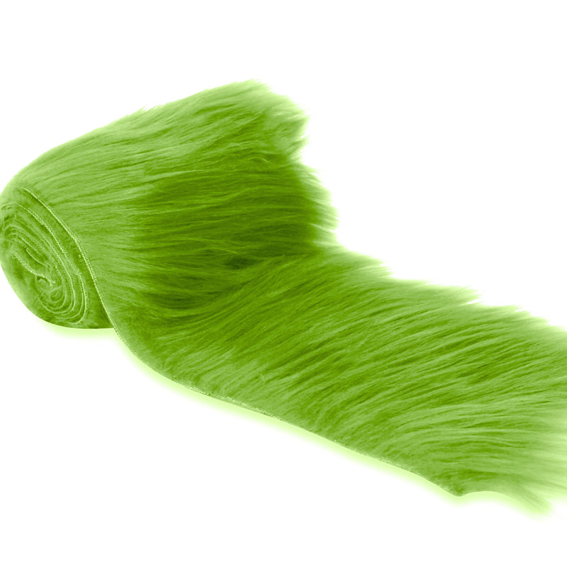 Faux Fur Fabric Ribbon Apple Green Pre-Cut Strips