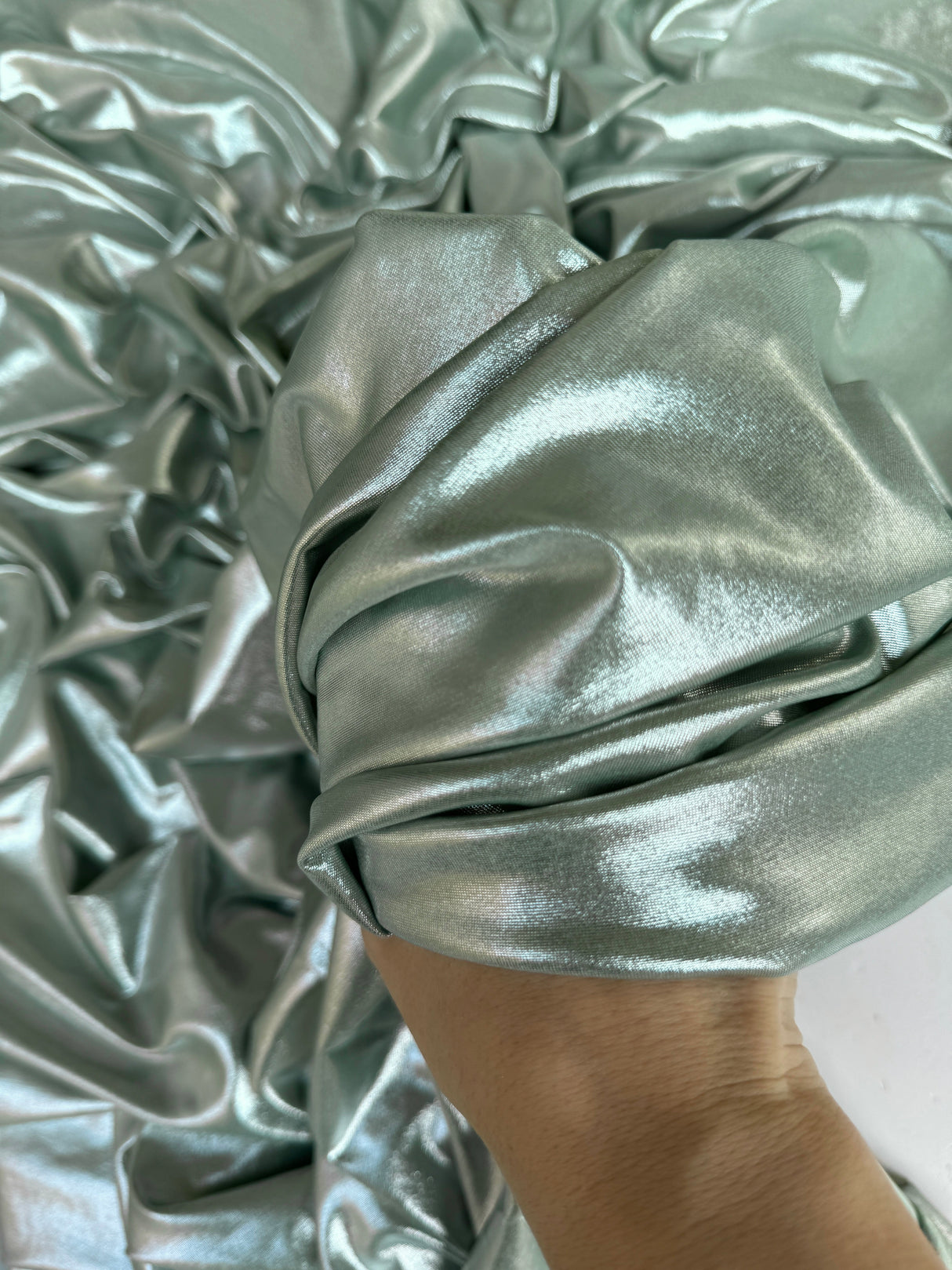 Shiny Foiled Spandex Sage Green