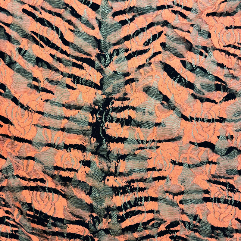 Tiger Printed Stretch Lace Fabric - Orange Tiger Print, 4-Way Stretch (1 Yard)