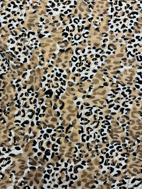 Tiger Printed Stretch Lace Fabric - Orange Tiger Print, 4-Way Stretch (1 Yard)