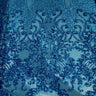 Alta Striped Damask Stretch Sequins Nylon Spandex Mesh Fabric - Pearl Blue Iridescent, Striped Damask, 60" Width (1 Yard)