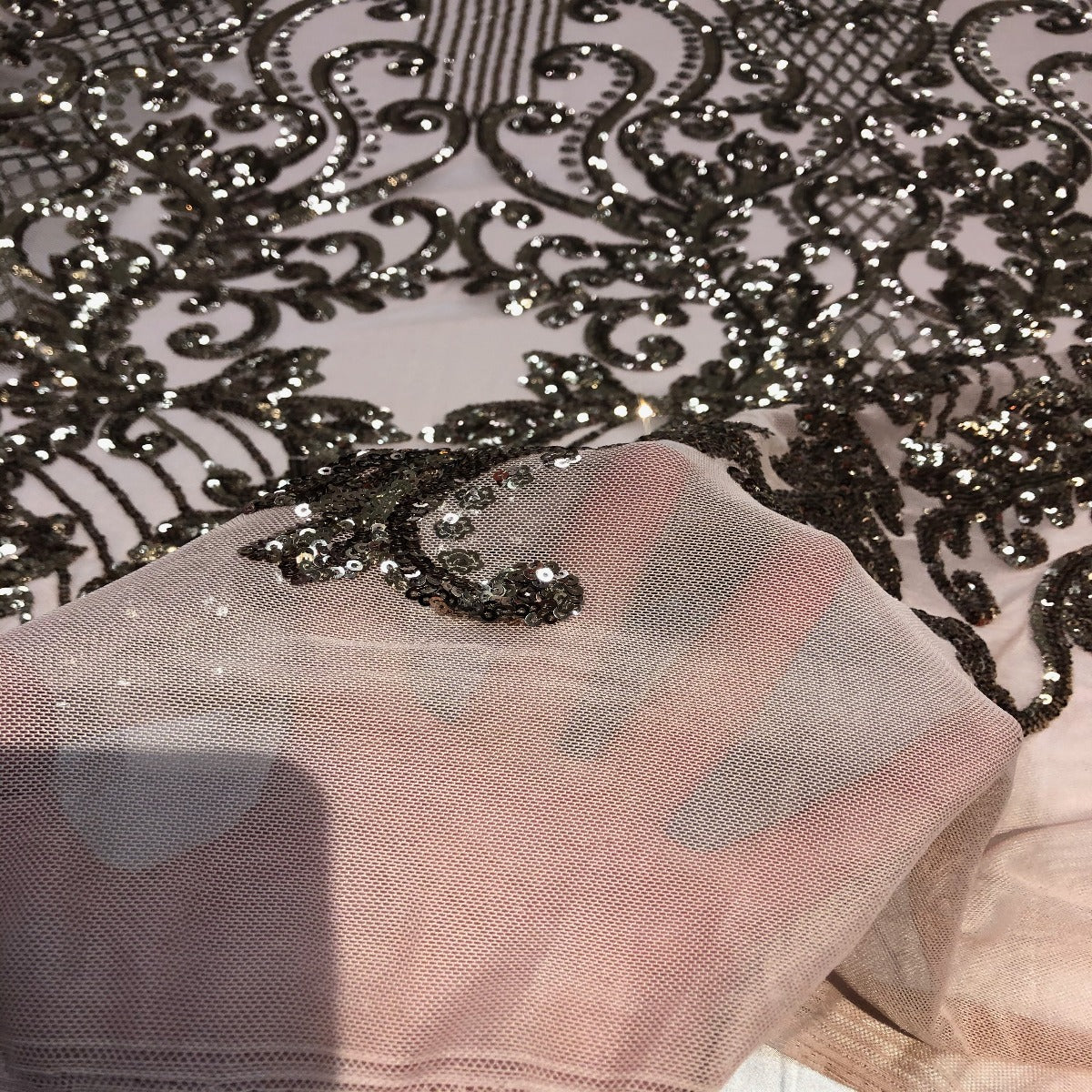Stretch Sequins Damask Fabric