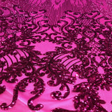 Alta Striped Damask Stretch Sequins Nylon Spandex Mesh Fabric - Pearl Blue Iridescent, Striped Damask, 60" Width (1 Yard)