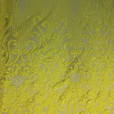 Alta Striped Damask Stretch Sequins Nylon Spandex Mesh Fabric - Pearl Blue Iridescent, Striped Damask, 60" Width (1 Yard)