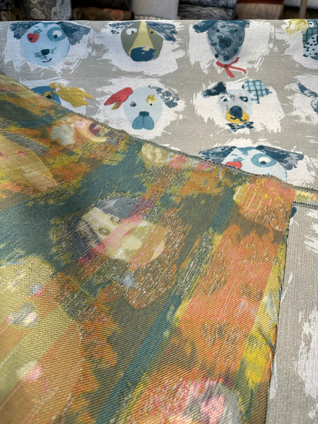 Dog Dogaholic Multi Polyester Fabric - Multicolored Dog Pattern, 54" Width (1 Yard)