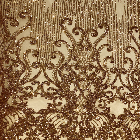 Alta Striped Damask Stretch Sequins Nylon Spandex Mesh Fabric - Pearl Blue Iridescent, Striped Damask, 60" Width (1 Yard)