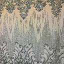 Alta Striped Damask Stretch Sequins Nylon Spandex Mesh Fabric - Pearl Blue Iridescent, Striped Damask, 60" Width (1 Yard)