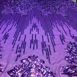 Alta Striped Damask Stretch Sequins Nylon Spandex Mesh Fabric - Pearl Blue Iridescent, Striped Damask, 60" Width (1 Yard)