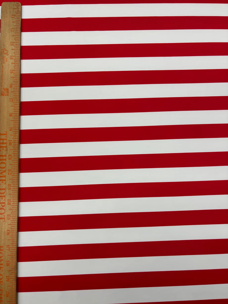 Red Half Inch Striped Polyester Spandex Fabric - Red Horizontal Stripes, 58"/60" Width (1 Yard)
