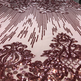 Alta Striped Damask Stretch Sequins Nylon Spandex Mesh Fabric - Pearl Blue Iridescent, Striped Damask, 60" Width (1 Yard)