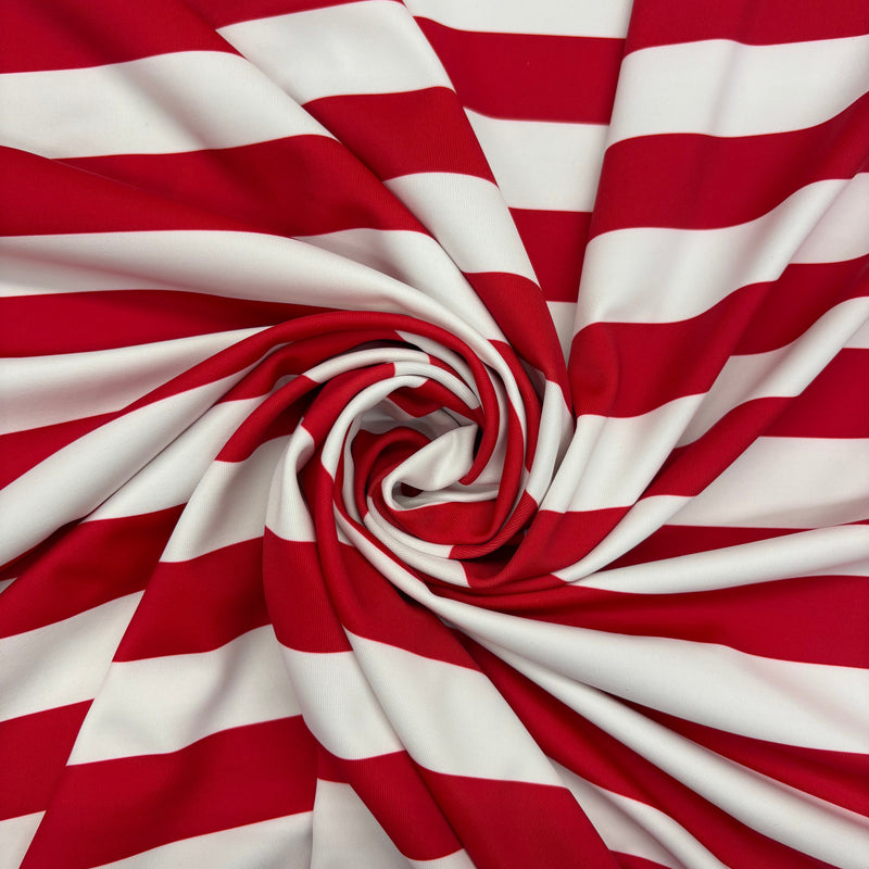 Red Half Inch Striped Polyester Spandex Fabric - Red Horizontal Stripes, 58"/60" Width (1 Yard)