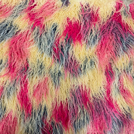 Multicolor Curly Long Pile Faux Fur Fabric - 100 Percent Polyester Fabric, Multicolor Curly Texture, 60" Width, 1.5-2" Pile Length (1 Yard)