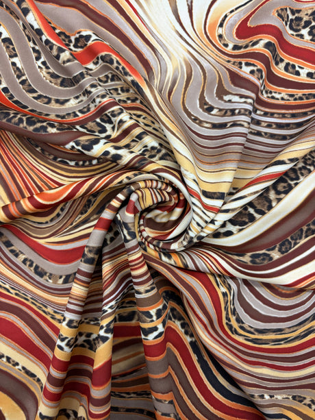Abstract Cheetah Print Spandex Fabric - Blue/Orange Abstract Cheetah Print, 58"/60" Width (1 Yard)