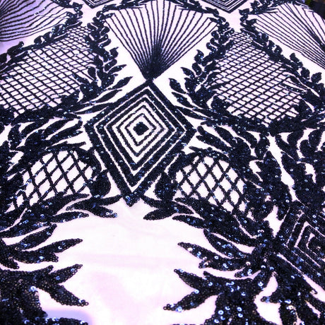 Alpica Geometric Stretch Sequins Fabric - Nylon Spandex Mesh Fabric, 4-Way Stretch, 60" Width, Sold By The Yard (1 Yard)