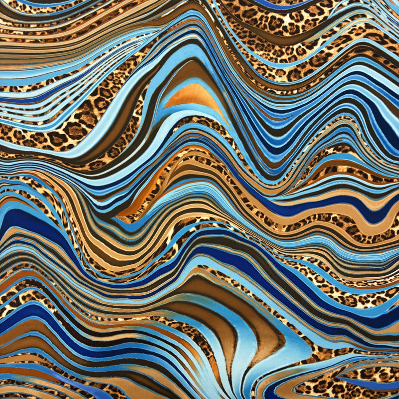 Abstract Cheetah Print Spandex Fabric - Blue/Orange Abstract Cheetah Print, 58"/60" Width (1 Yard)