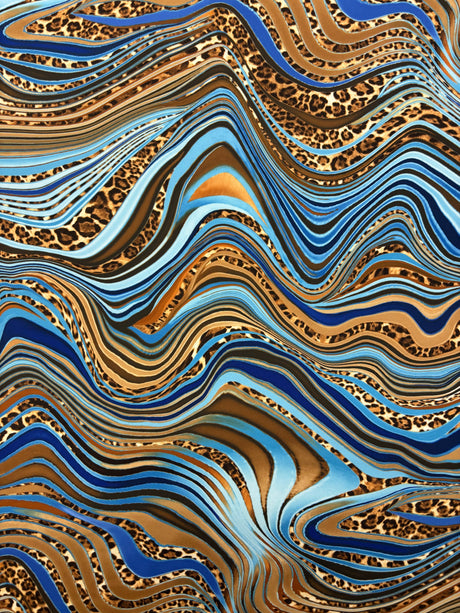 Abstract Cheetah Print Spandex Fabric - Blue/Orange Abstract Cheetah Print, 58"/60" Width (1 Yard)