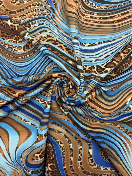 Abstract Cheetah Print Spandex Fabric - Blue/Orange Abstract Cheetah Print, 58"/60" Width (1 Yard)