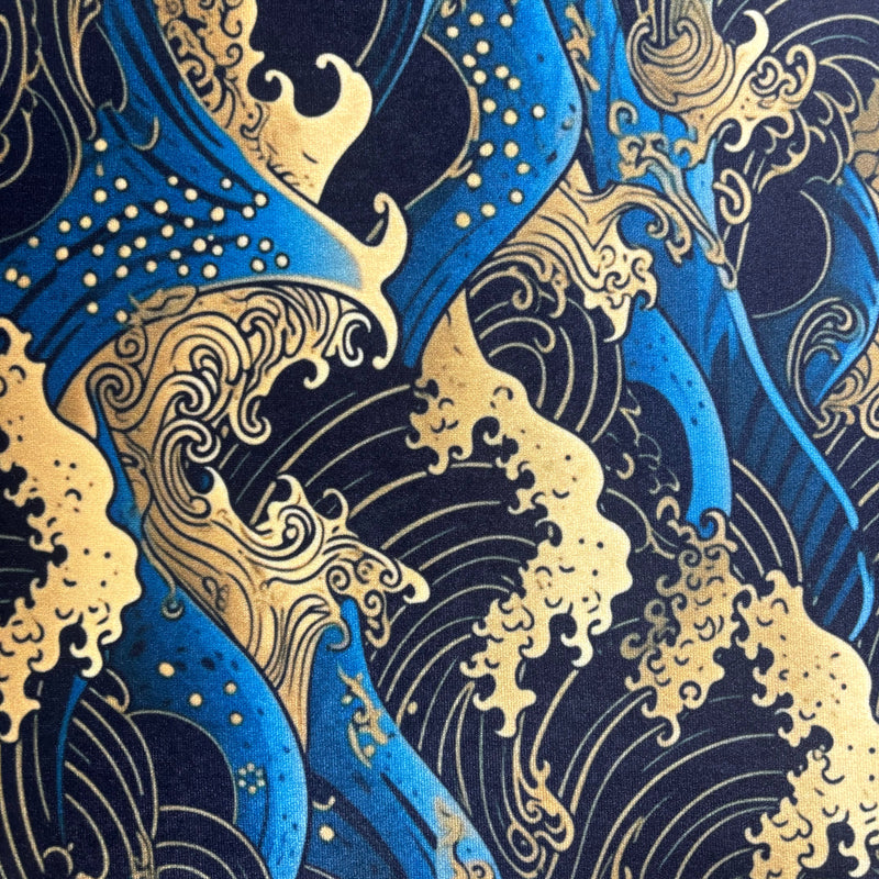 Golden Waves Printed Velvet Fabric - Gold Waves Print, 54" Width (1 Yard)