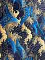 Golden Waves Printed Velvet Fabric - Gold Waves Print, 54" Width (1 Yard)