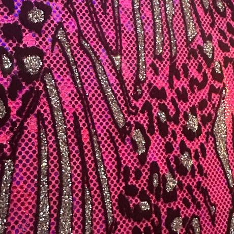 Nylon Spandex Cheetah Metallic Flocking Hologram Fabric