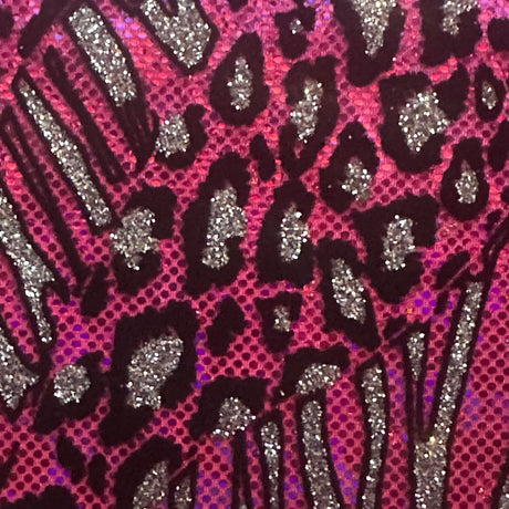 Nylon Spandex Cheetah Metallic Flocking Hologram Fabric