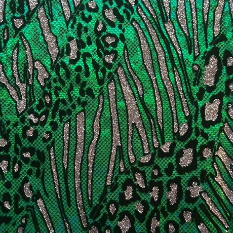 Nylon Spandex Cheetah Metallic Flocking Hologram Fabric