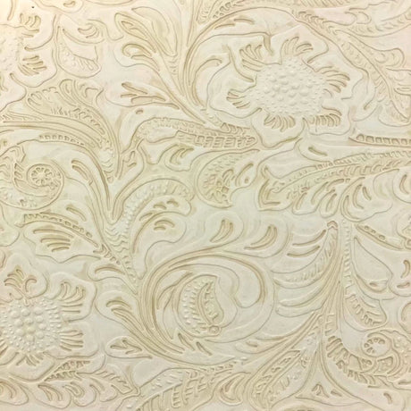 White Western Floral Pu Leather Vinyl Fabric,