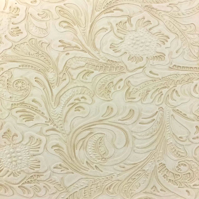 White Western Floral Pu Leather Vinyl Fabric,