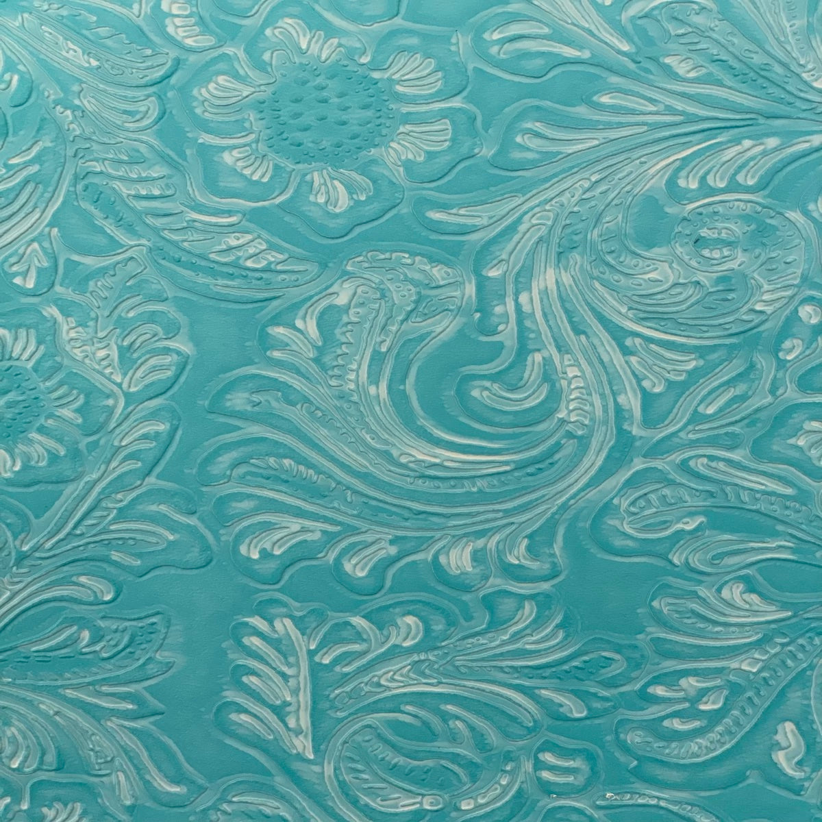 Western Floral PU Faux Leather Vinyl Fabric - Western Floral Pattern, 56" Width (1 Yard)