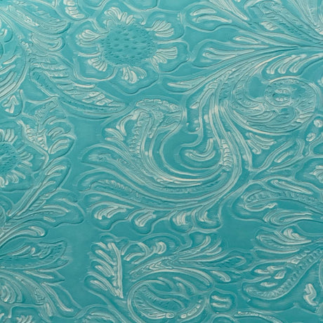 Western Floral PU Faux Leather Vinyl Fabric - Western Floral Pattern, 56" Width (1 Yard)